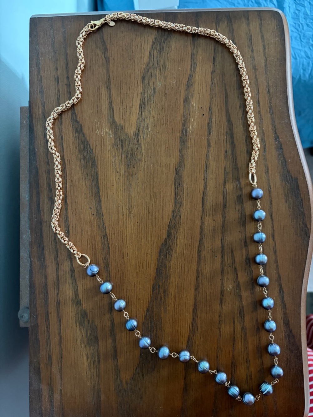 Gold Chain Necklace with Gray Pearl Accents - Picture 2 of 3